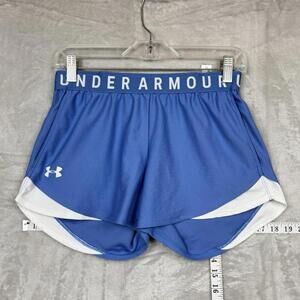 Under Armour HeatGear Light Blue White Athletic Shorts Size S Performance Logo